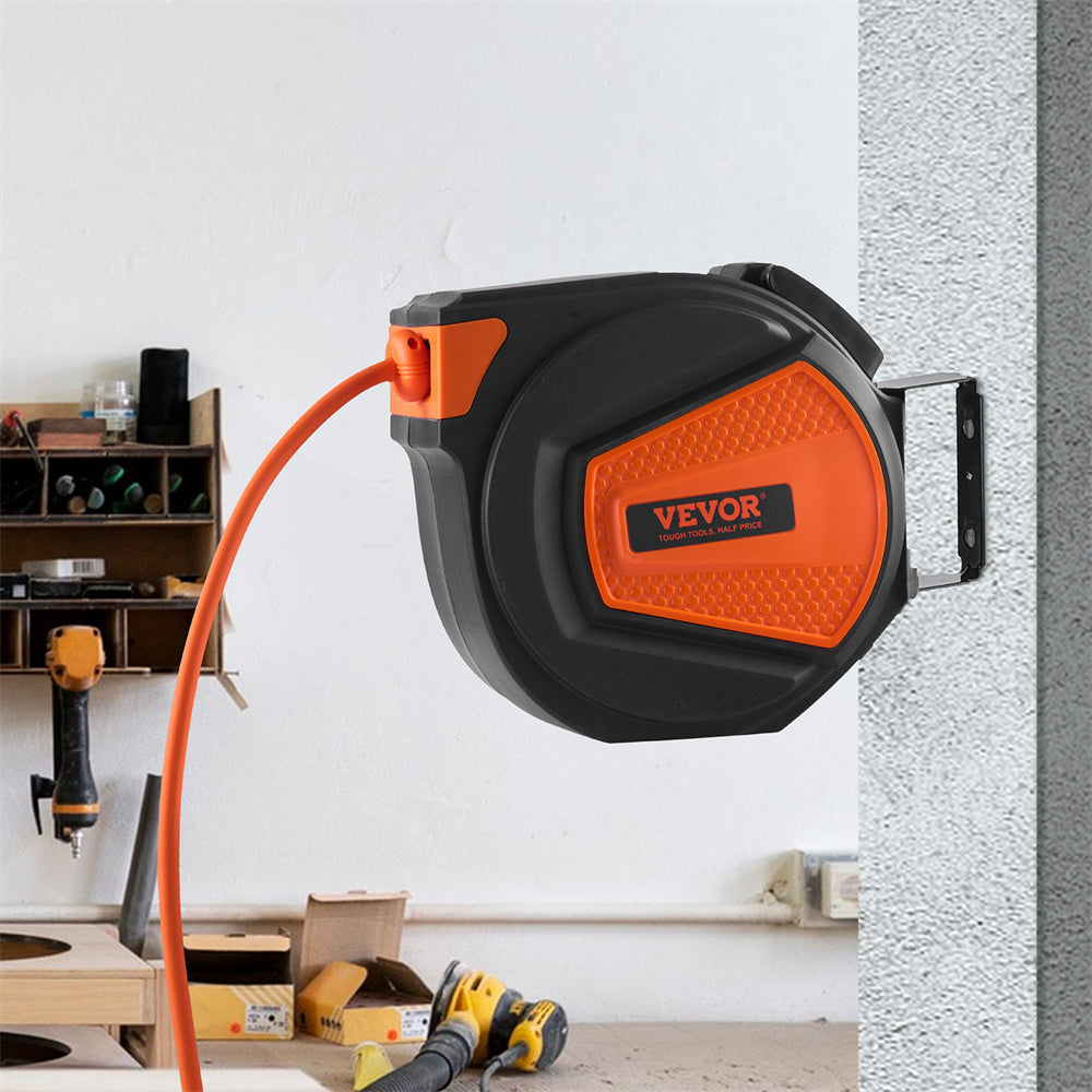 VEVOR Retractable Air Hose Reel, 3 8 IN X 50 FT Hybrid Air Hose Max 300PSI, Air Compressor Hose Reel With 5 Ft Lead In, Ceiling  Wall Mount Enclosed Air Reel, 180 Swivel Mount
